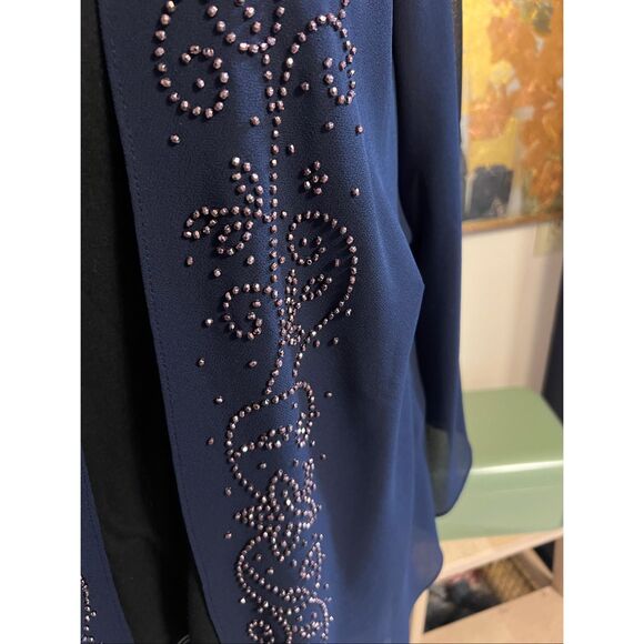 R & M Richard’s Plus Size Sheer Navy blue Beaded Evening Jacket 22W - Picture 6 of 9